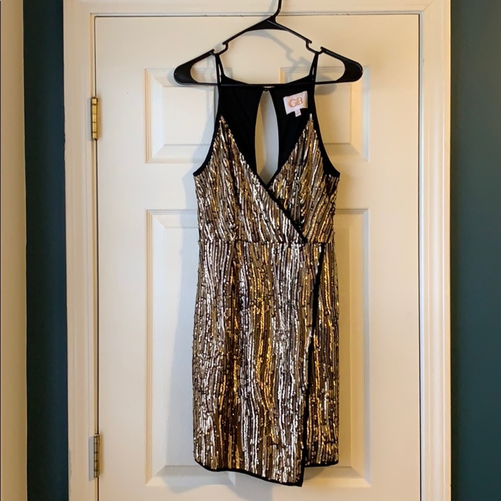 GB Gold Sequin Wrap Dress